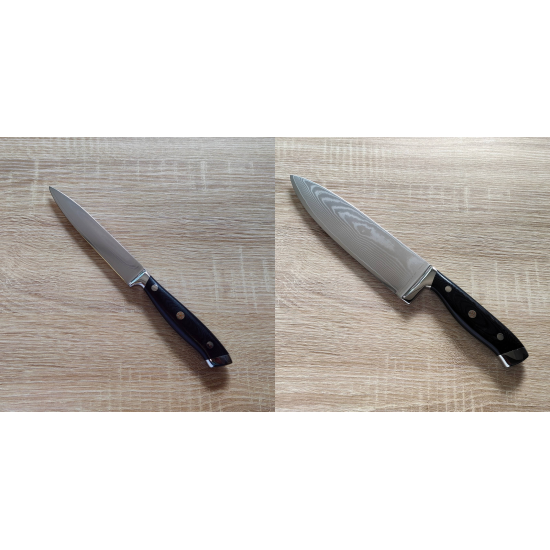 AKCIA 1+1 Kuchynský univerzální nůž Seburo WEST Damascus 130mm + Šéfkucharský nôž Seburo WEST Damascus 220mm
