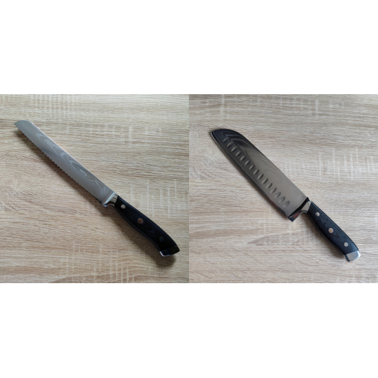 AKCIA 1+1 Nůž na pečivo Seburo WEST Damascus 200mm + Santoku nůž Seburo WEST Damascus 190mm